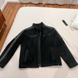 Men's Black Leather Bomber Jacket